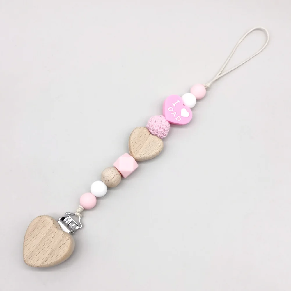Mom Dad Teether Pendant Silicone Bead Baby Pacifier Clip Chain