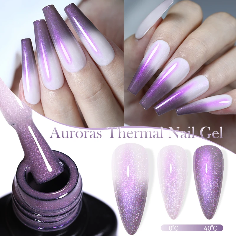 LILYCUTE 7ML Auroras Thermal Gel Nail Polish Semi Permanent Nail Art Glitter Ultra-Thin Temperature Colors Changing UV Gel