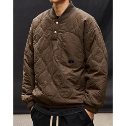 Autumn Winter Waterproof Quilted Lightweight Jacket Men Streetwear Cityboy Loose Pullover Baseball Collar Parka Jacket Coat