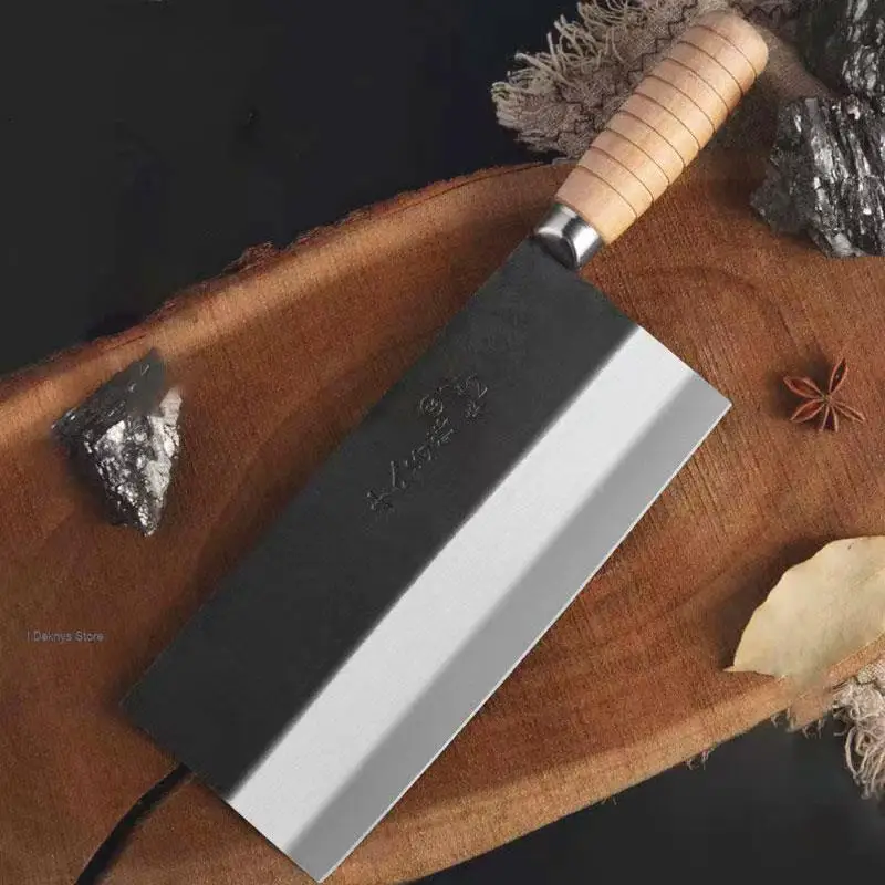 Kitchen Knife Professional Chinese Chef's Cleaver Knives Handmade Carbon Steel Wooden Handle Household Slicing Butcher Knife