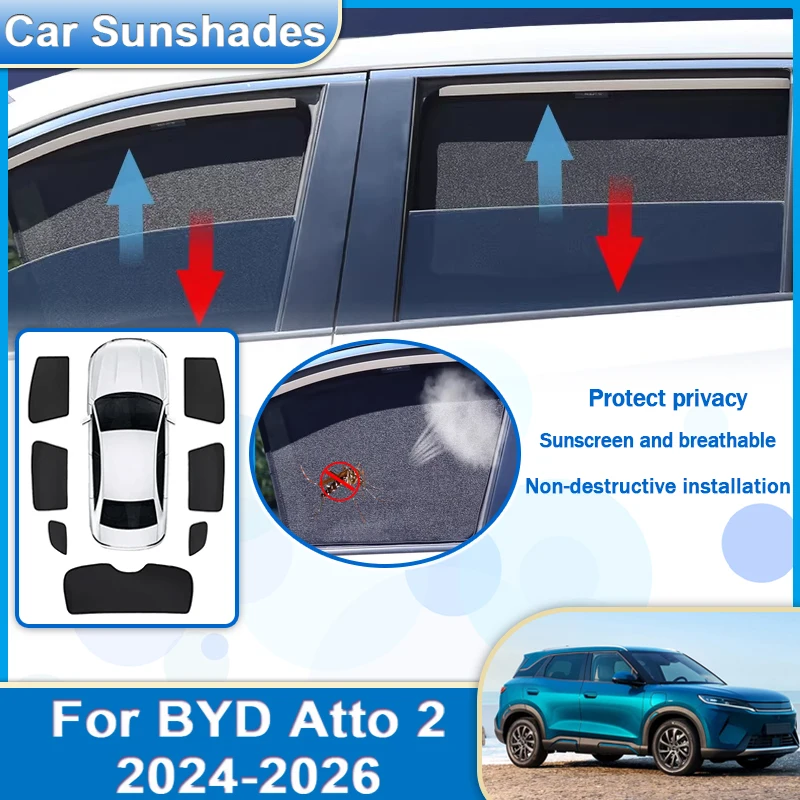 Image of Auto-Sonnenschutzblenden aus Netzstoff für BYD ATTO2 DMI Zubehör ATTO 2 S1 Pro Yuan Up 2024 2025 2026 Auto-Sonnenschutz Fenster-Sonnenschutzvorhänge