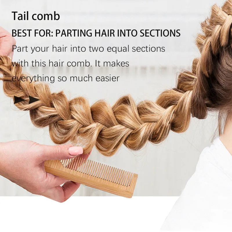 2 Pcs/set Hair Comb Set Eco-friendly Bamboo Wooden Air Cushion Massage Comb for Adult Children Wide Tooth and Pointed Tail Cmb