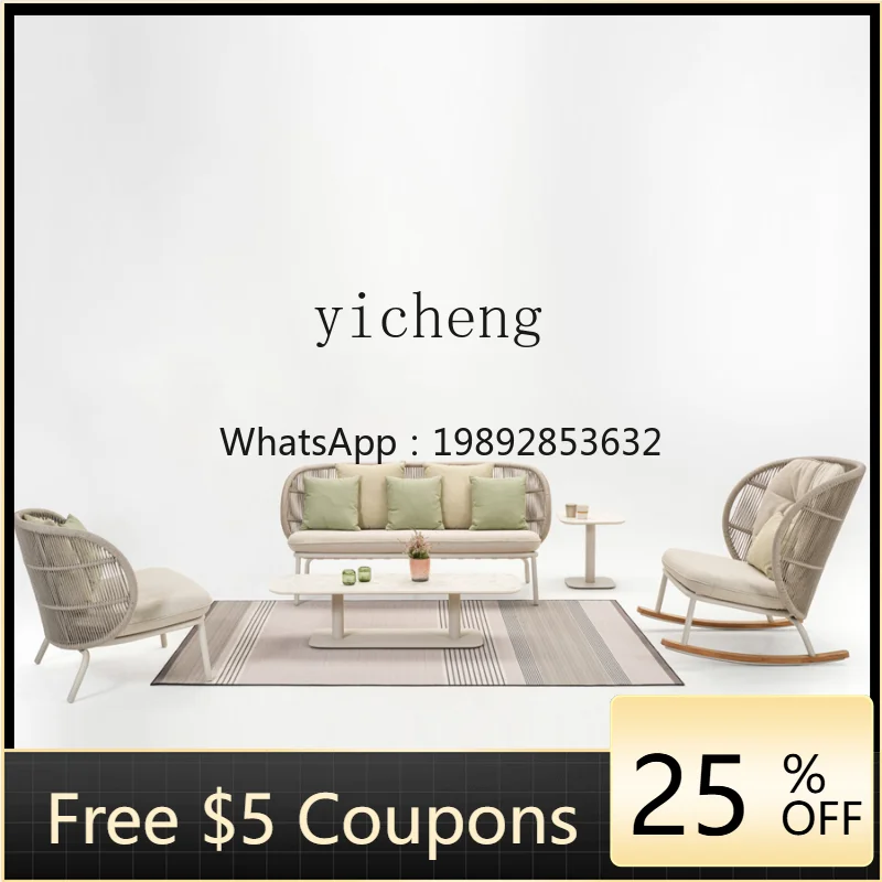 Balcony Leisure Sofa Rattan Chair Woven Lazy Backrest Coffee Table Three-Piece Combination Outdoor Garden