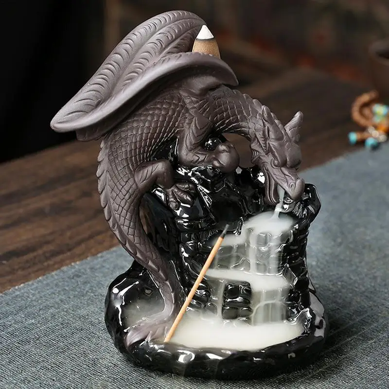 Waterfall Incense Burner Ceramic Incense Fountain With 20 Incense Cones Meditation Dragon Water Fountain Diffuser Aromatherapy