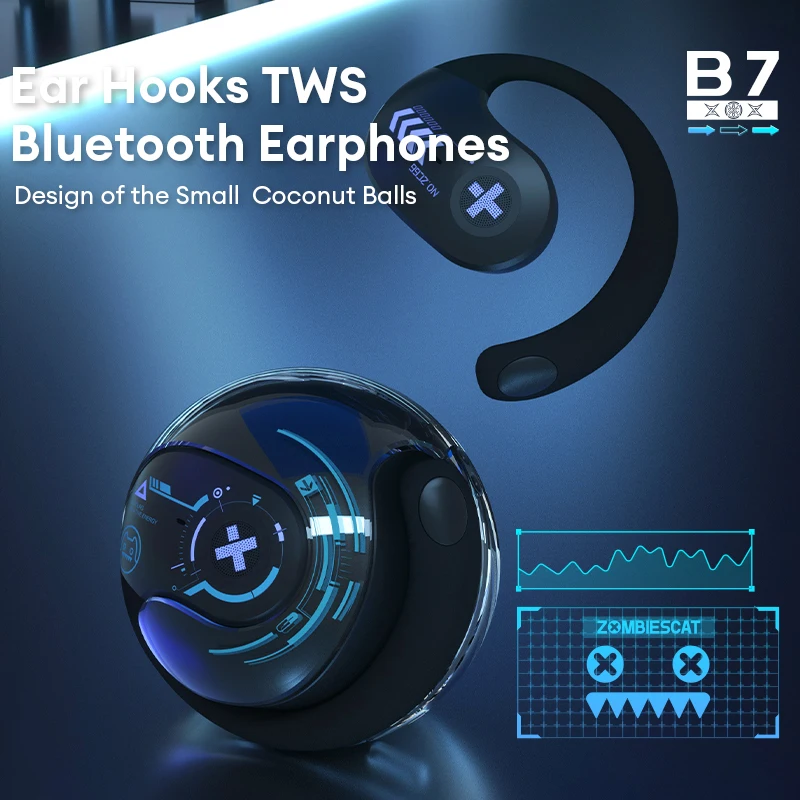 Escolha ZOMBIESCAT B7 Fones de ouvido sem fio Bluetooth Design legal Bateria de longa duração Fones de ouvido Relate Lenovo X15 Pro modelo