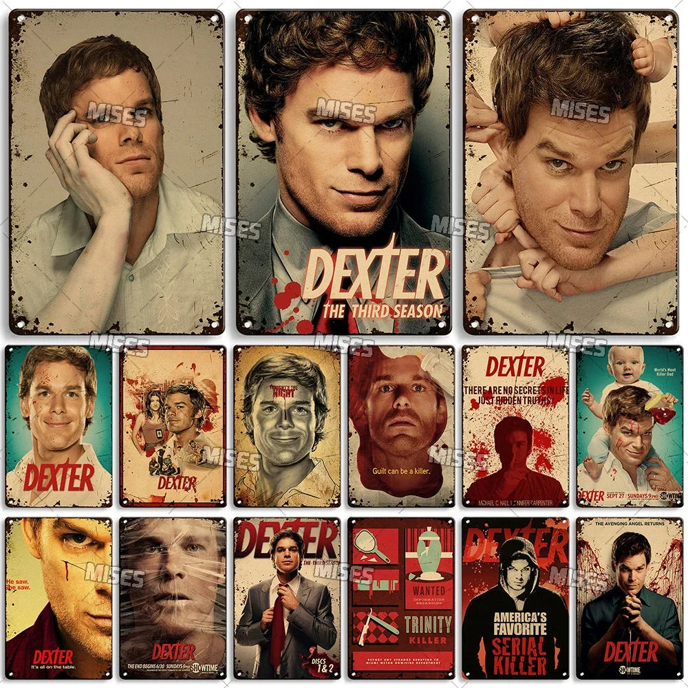 MISES Dexter Michael C. Hall Classic TV Metal Tin Sign Home Bar Club Metal Sign Rusty Metal Poster Wall Decorative Metal Plaque