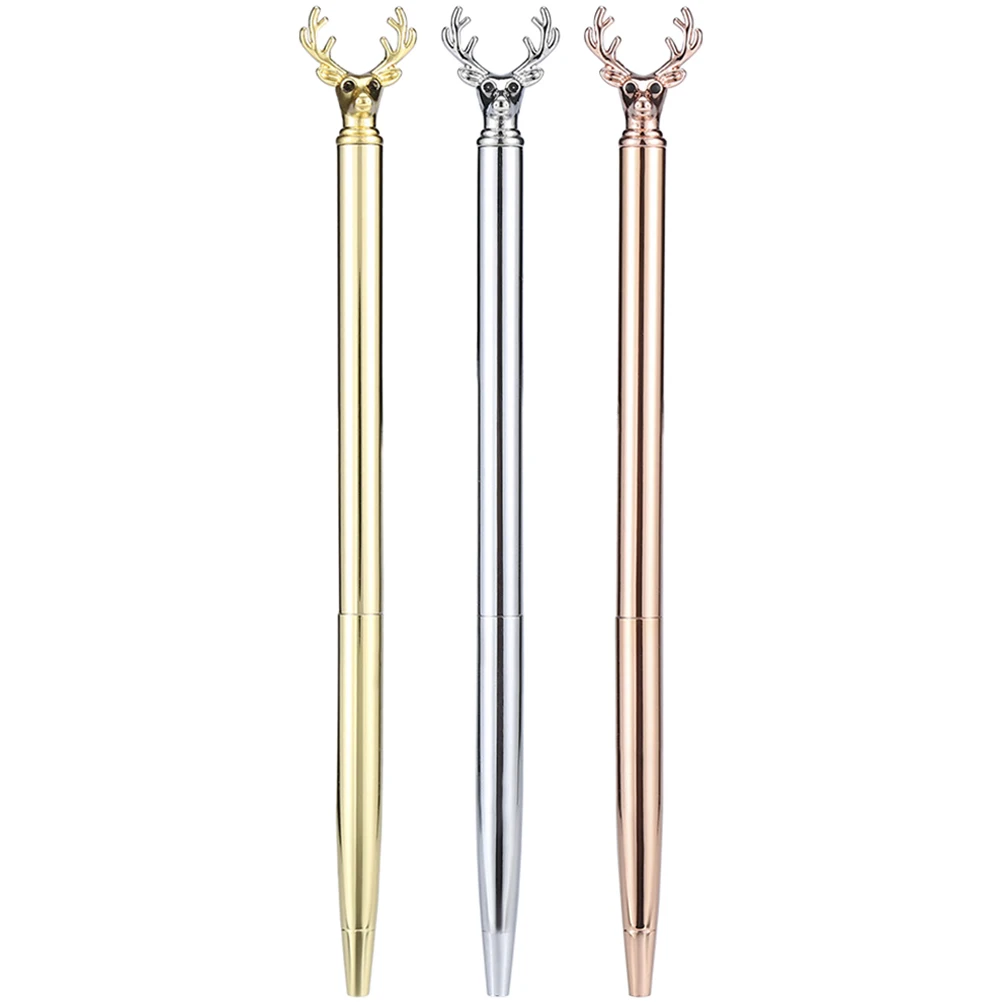 

3 Pcs Metal Ballpoint Pen Decorative Pens with Deer Head Creative Shaped Writing Luxury Learning Fine Tip