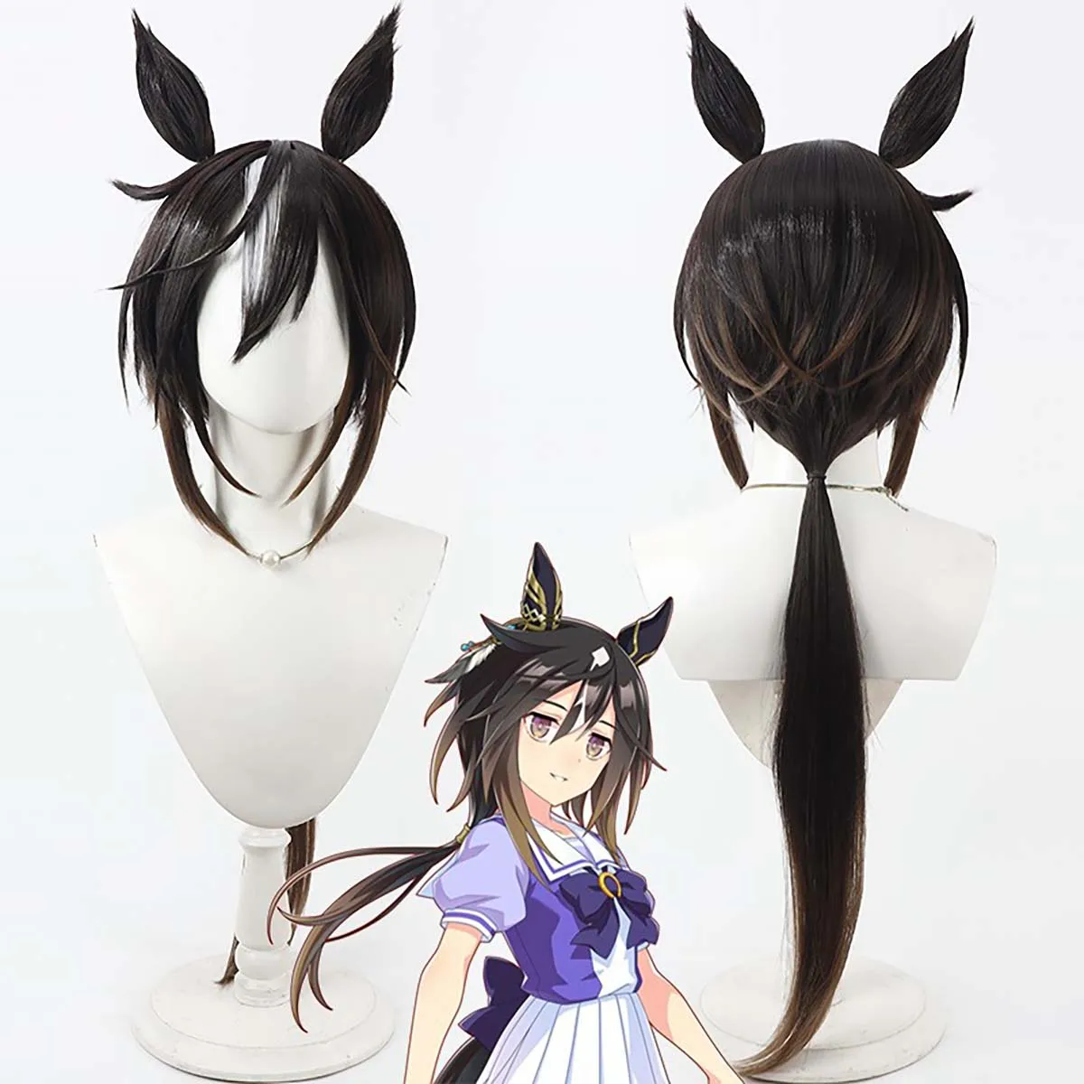 

Pretty Derby Stay Gold Cosplay Long Black Heat Resistant Black Hair Wig With Ears