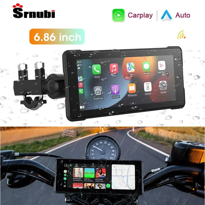 

Srnubi 6.86 inch Portable Motorcycle DVR IPX7 Waterproof Monitor Wireless Apple Carplay Android Auto LCD Display GPS Navigation