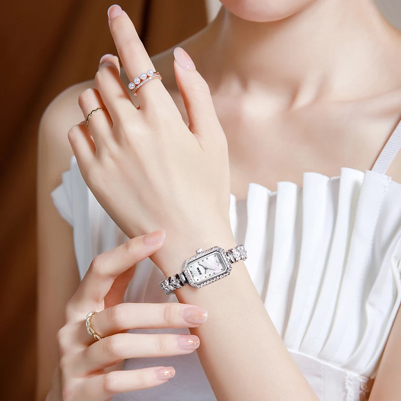 DOM 1541 модные роскошные Брендовые женские часы, водонепроницаемые кварцевые часы с бриллиантами, оригинальные женские часы, Серебристые часы со стальным ремешком