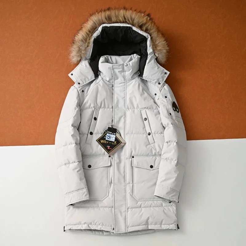 

Thiened Winter Outdoor Men's down Jaet with Real Fur Collar Waterproof Windproof Warm Mid-Length Hooded Padded Coat