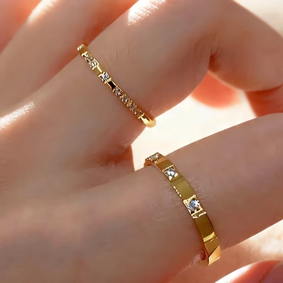 Yupsk 2 Stück/Set Modischer 316 L Edelstahl Pavé Micro Zirkon Ring für Frauen Mädchen Goldene Ringe Set Party Schmuck Geschenk – Detail 5