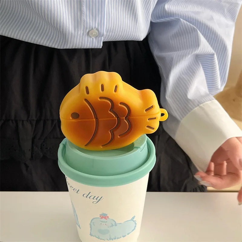 ل AirPods 4 3 2 1 Pro Pro2 حقيبة سماعة الاذن ثلاثية الأبعاد Taiyaki الكرتون سيليكون واقية سماعة صندوق مع غطاء قلادة #1