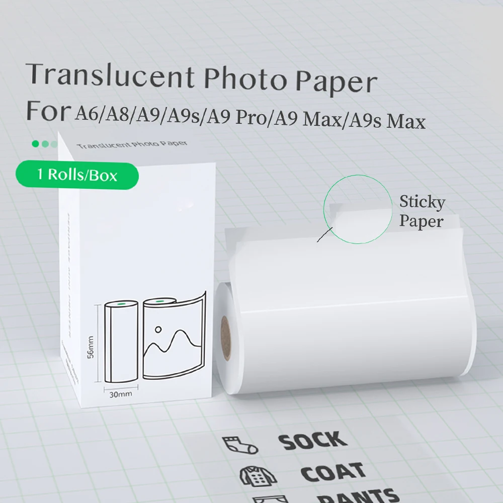 PeriPage Translucent Photo Sticker BPA-Free Adhesive Thermal Paper Roll Sticky Paper Waterproof Oil-proof Friction-proof Paper