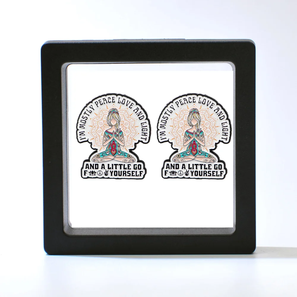 2 Pcs Contrastive Style Yoga Meditation Girl Brooch Fun Double-sided Attitude Badge Yoga Clothing Bag Decoration