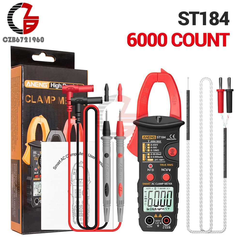 

ANENG ST184 Digital Multimeter Clamp Meter True RMS 6000 Counts Professional Measuring Testers AC DC Voltage Current Ohm Meter