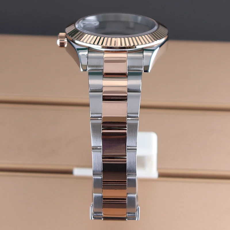 Fenya tali sarung jam tangan bergalur, 36mm 40mm untuk Datejust Seiko NH35 NH36 NH34 NH38 4R36 8215 gerakan 28.5mm dial emas mawar perak