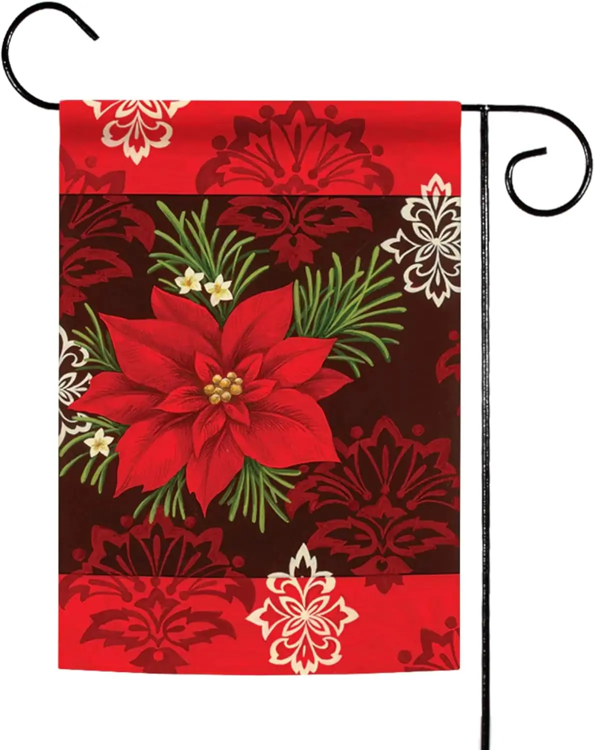 Toland Home Garden 110571 Red Damask Christmas Flag 12x18 Inch Double Sided Christmas Garden Flag for Outdoor House Winter Flag