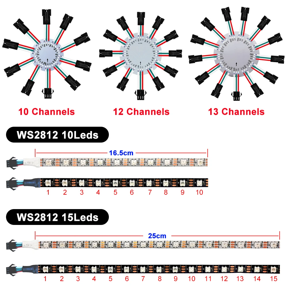 DC5V WS2812B luci per fuochi d'artificio WS2812 modulo striscia Led indirizzabile individualmente Bluetooth Mic Controller musicale 10/12/13 canali