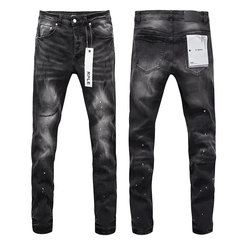 

High qualityPurple Brand jeans splashed ink distressed motorcycle Stylish and slim pants