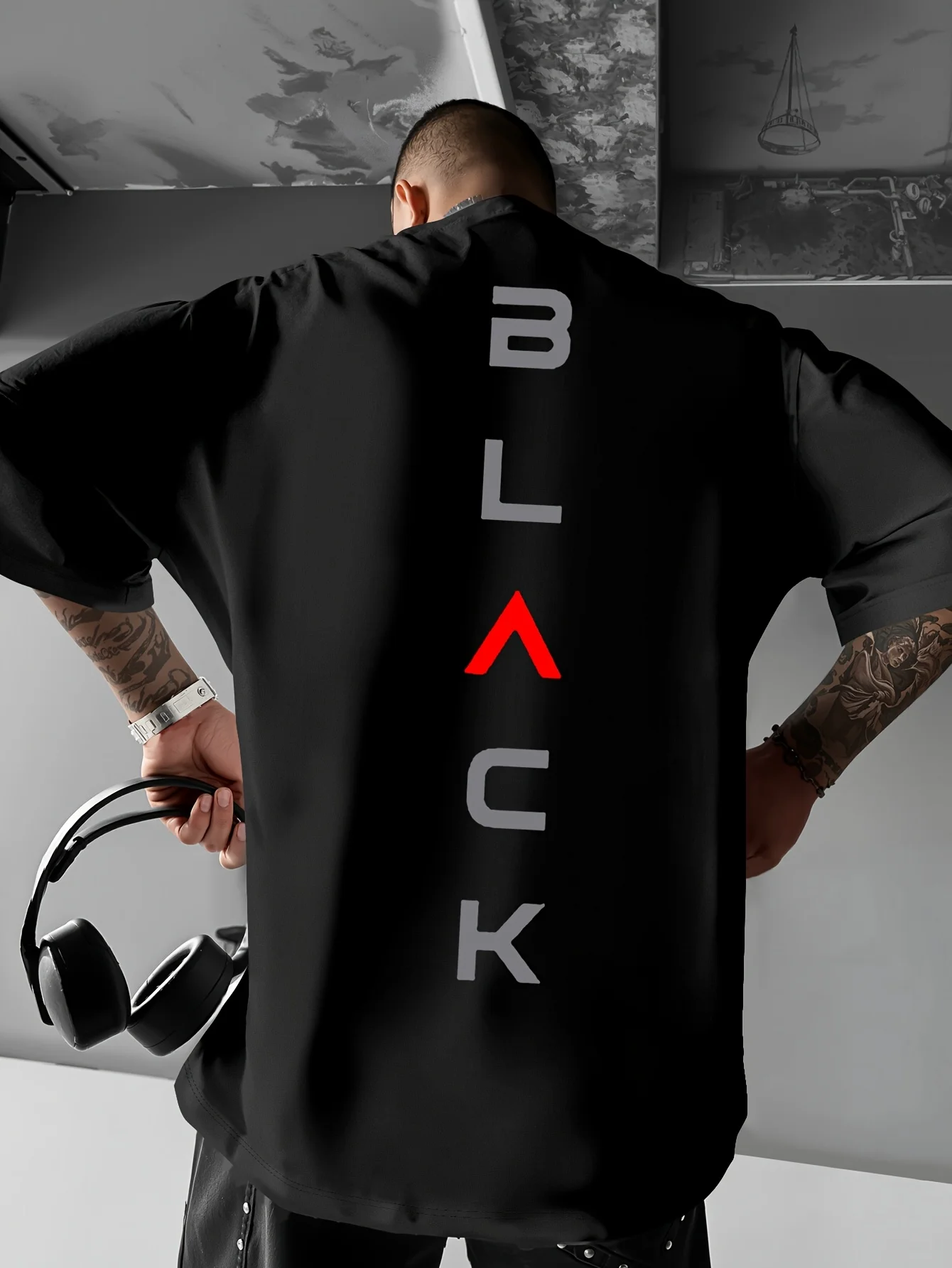 Camiseta de manga corta con cuello redondo y estampado minimalista de color negro y rojo, informal, holgada, a la moda, de verano, 100% algodón puro para hombre