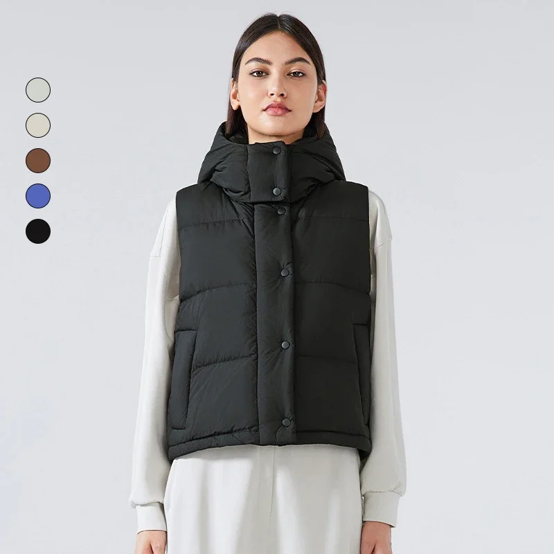 Women's Casual Detachable Hooded Warm Sleeveless Crop 2024 Woman Winter Jacket Stand Collar Women's Down Jacket