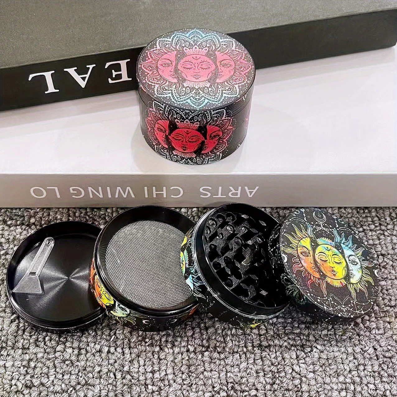 2inch Sun Herb Grinder 4-layer Pepper Mill Cutter Corn Crusher Salt Metal Pestle Tobacco Grass Grinder Cigarette Accessories
