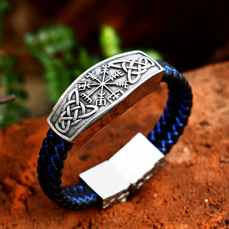 BEIER 2023 New Fashion Viking Celtic Knot Compass Runes Leather Men\'s Bracelet Bangle Fashion Jewelry For Men Gift High Quality