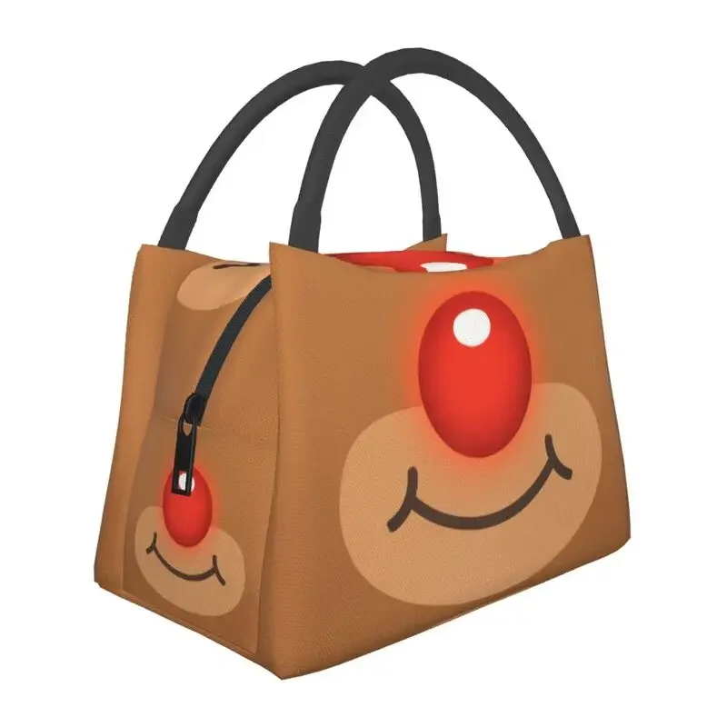 Rudolph Reindeer Glowing Nose Thermal Insulated Lunch Bags Women Resuable  Tote for Work Travel Multifunction Meal Food Box