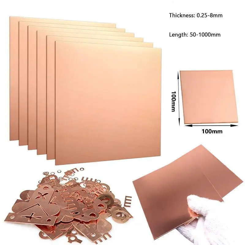 1 Stück Kupferblech, 0,25-8mm Dicke, 50-1000mm Länge, für DIY-Handwerk Cu-Metallblech Folienplatte Kupferblech