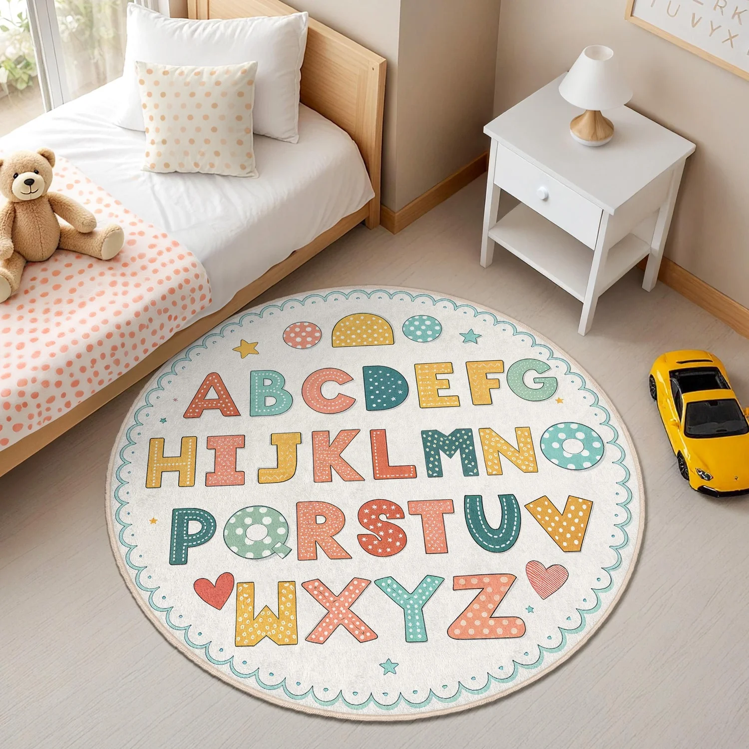 Alphabet Kids Room Round Rug - Colorful Abc Playroom Mat - Educational Baby Room Rug - Toddler Learning Rug - Washable Kids Area Rug