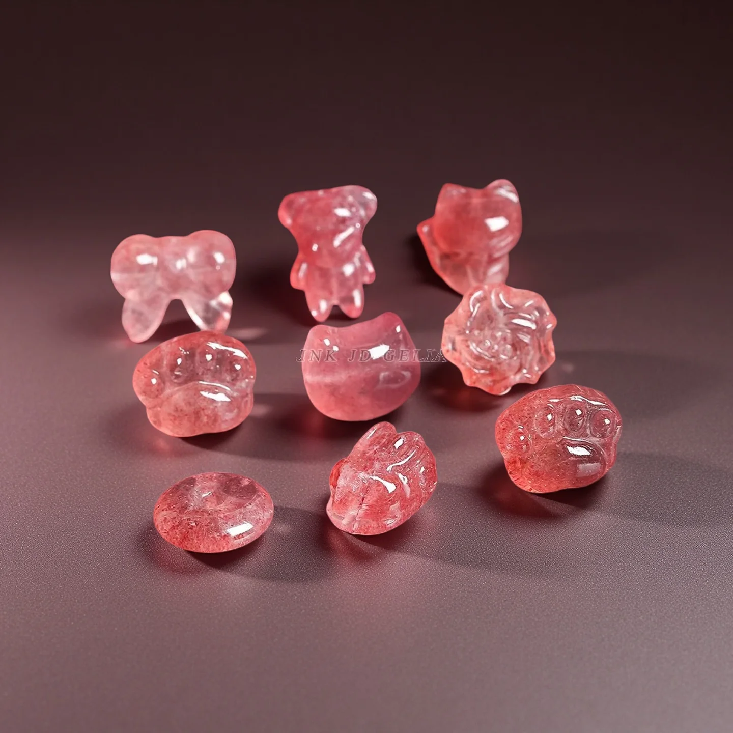 JD 1Pcs 10-20mm Natural Strawberry Quartz Carved Pixiu and Small Bear Charms for DIYJewelry Making Perfect Gift