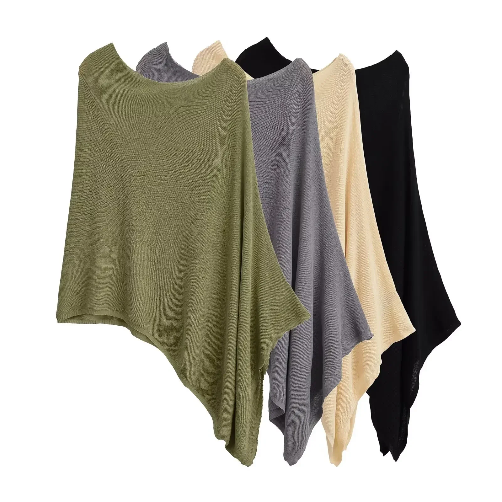 Irregular Knitted Cloak Tops for Women 2023 Round Neck Batwing Sleeve Transparent Smock Top Female Fashion Casual Woman Clothing