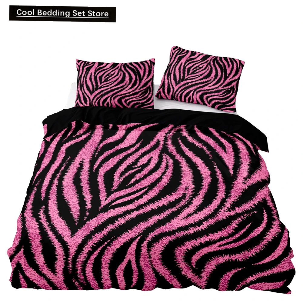 

American Style Bedding Set Queen Pink Leopard Pattern Duvet Cover with Pillowcase Single Double King Soft Comforter Bed Cover