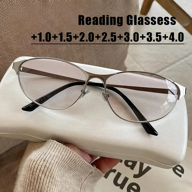 

Retro Cat Eye Metal Frame Presbyopia Glasses Anti-Blue Light Reading Glasses Women's Men's Y2K Street Photography Trendy Eyewear
