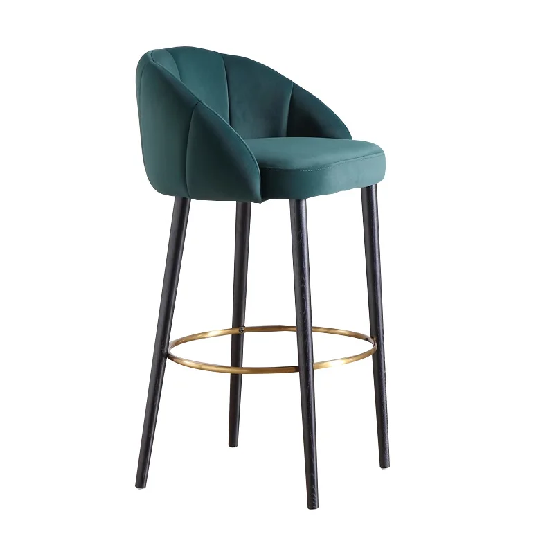 Solid Wood Bar Chair Light Luxury Modern Simple Home High Chair Leather  Combination High Stool  Front Desk