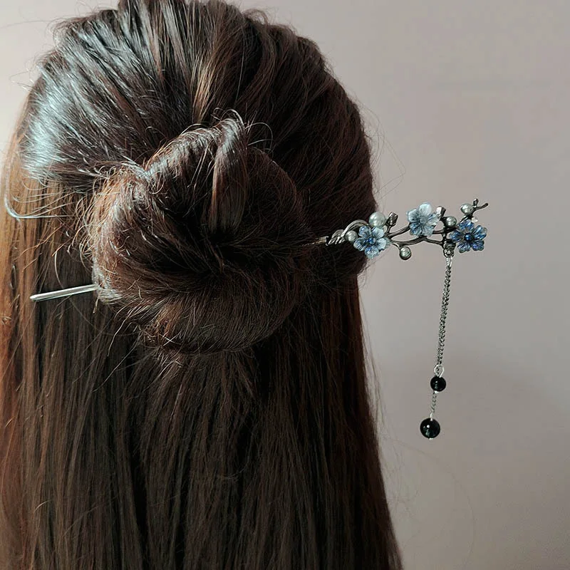 Classic Chinese Hair Stick For Women Retro Flower Tassel Hairpins Hairwear Charm Jewelry Elegant Hanfu Hair Jewelry Accessories