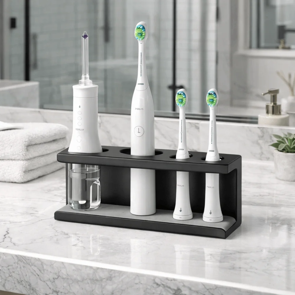 

Практичный настольный органайзер из космического алюминия для электрических зубных щеток и кистей для макияжа, большой емкости, простой, черный, для отелей