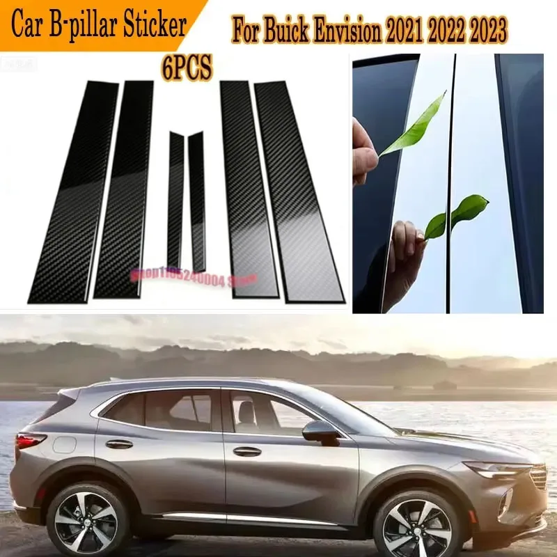6PCS Silver Carbon & Gloss Black B Column C Column Cover Set For Buick Envision 2021-2023 OE Style Protective Trim