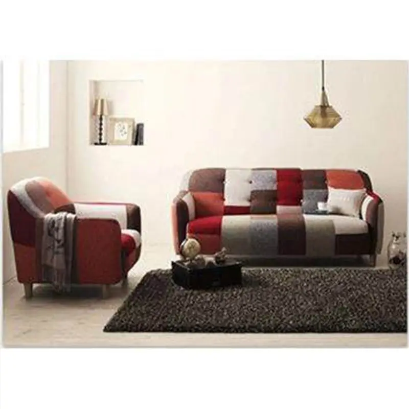 Japanese-style small apartment color matching color fabric sofa bedroom living room single double seat thousand bird grid retro