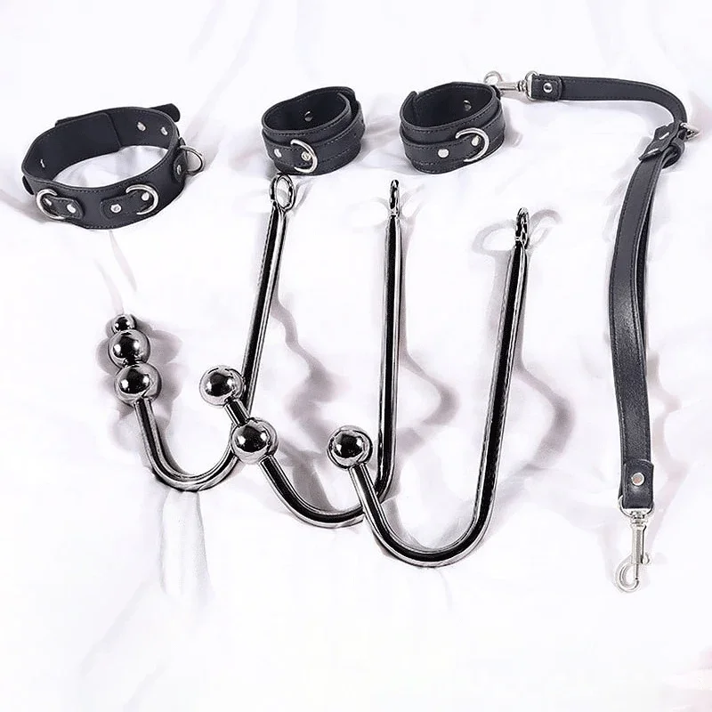 Kit de Bondage sexual BDSM, ataduras de Bondage, arnés de gancho Anal de Metal, collar, esposas de Bondage, Juguetes sexuales para adultos, juego de Bondage