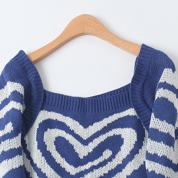 سترة محبوكة أنيقة مع تطريز، تصميم ربيعي جديد للنساء، ياقة مربعة قصيرة، أكمام طائرة، سترة بتصميم قلب #2