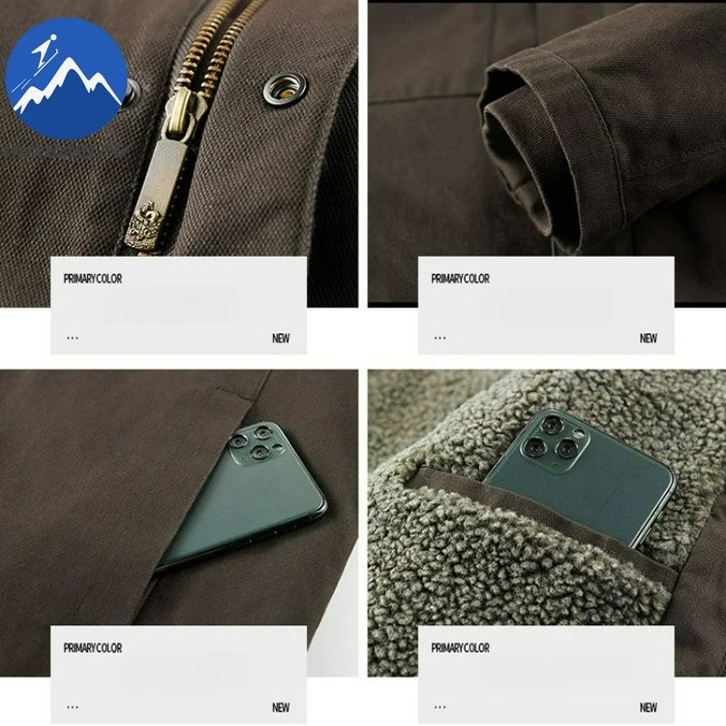 سترات رجالية متعددة الجيوب بغطاء للرأس شتوية غير رسمية مبطنة بالصوف سترات دافئة عالية الجودة للعمل في الهواء الطلق معطف سترة رجالي مقاوم للبرودة #4