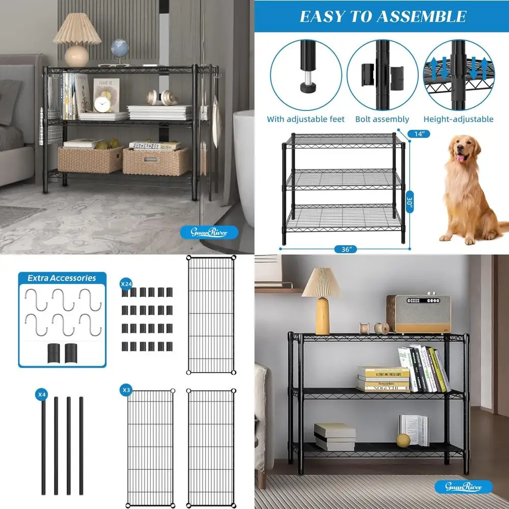 

3-Tier Adjustable Metal Wire Shelving Unit for Storage in Home and Office (Black, 36L x 14W x 30H)