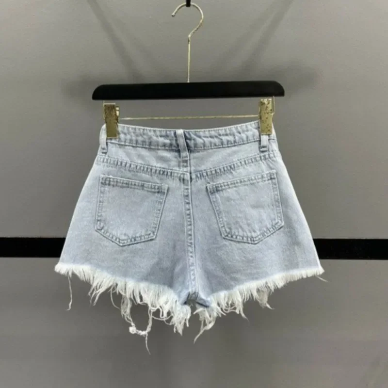 Rasgado com strass shorts jeans femininos xl tendência 2025 streetwear elegante novo em barato baixo preço feminino calças jeans curtas