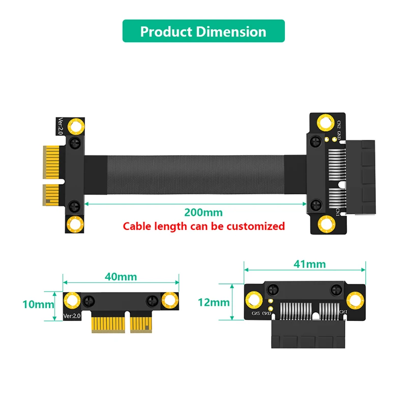 Cabo Riser PCIE X1 para PC Desktop, Cabo de Extensão, Cabo Flex Relocate, PCIE 3.0, Slot 1X a 1X, PCI Express, 1X Riser Card, 20cm, 8GB