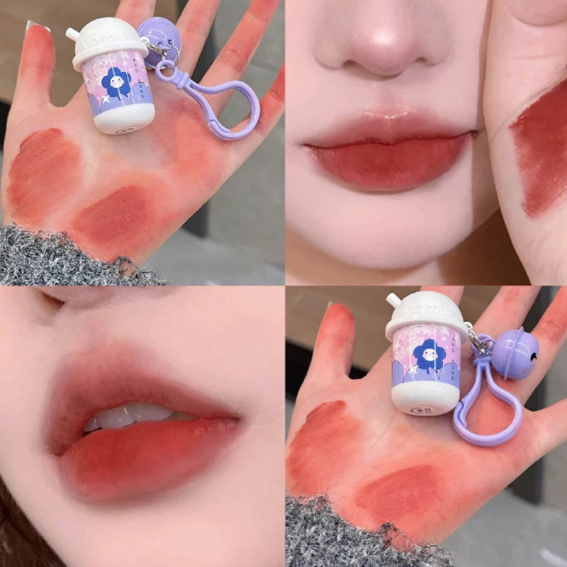 Cute Red Brown Stain Keychain Lip Gloss Waterproof Long-Lasting Easy To Wear Velvet Lip Mud Autumn/Winter Korean Makeup Lip Tint