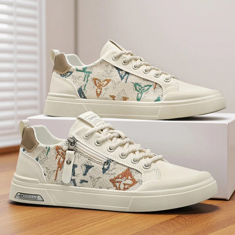 YRZL Spring and Autumn Men's Shoes Casual Board Shoes White Shoes Splicing Surface Versatile Trendy Shoes