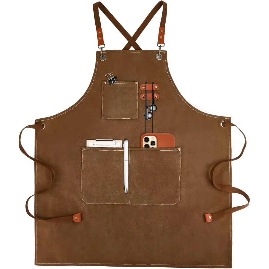 

Cross-Back Chef Aprons for Men Women with PocketsCotton Canvas Adjustable Cng Work Apron for Kitchen