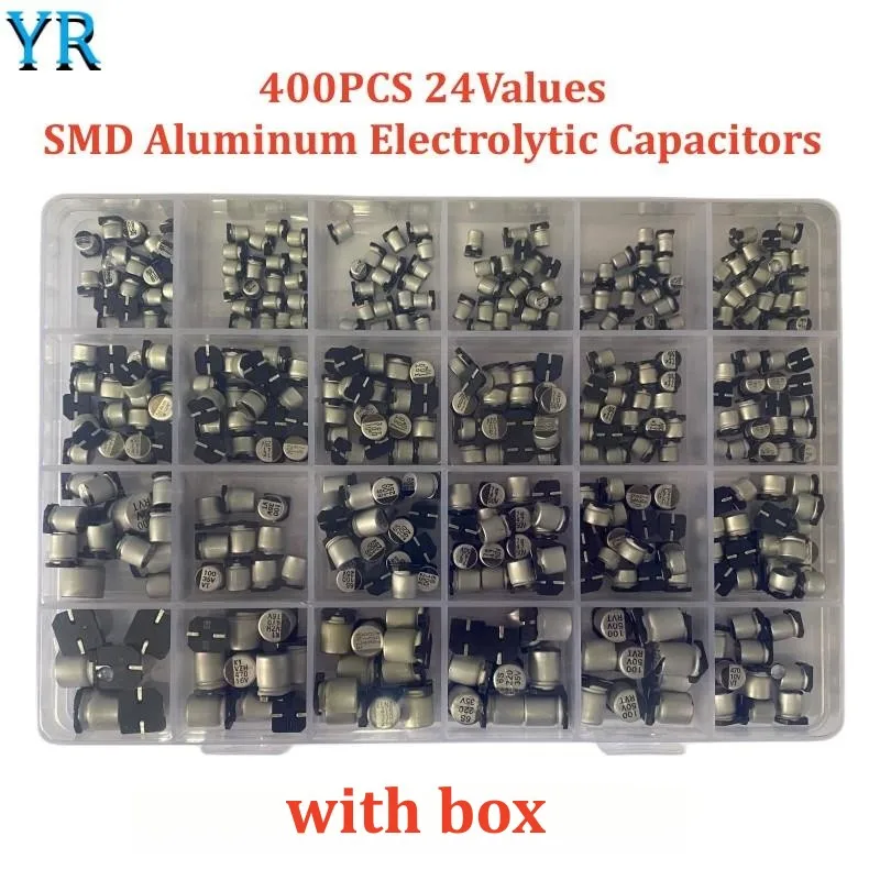 24Value 400PCS SMD Aluminum Electrolytic Capacitors Assortment Kit SMD 1uF-1000uF 6.3V-50V